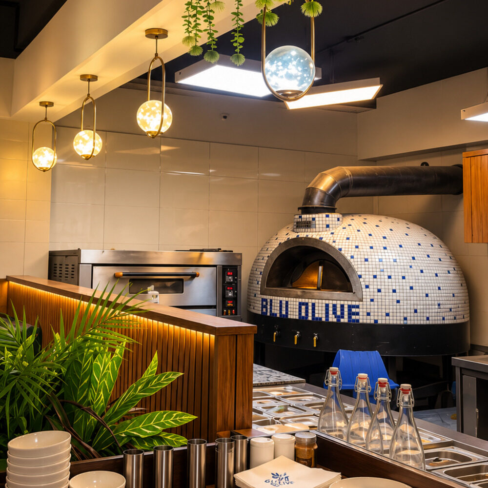 BluOlive Bar wood-fired pizza oven